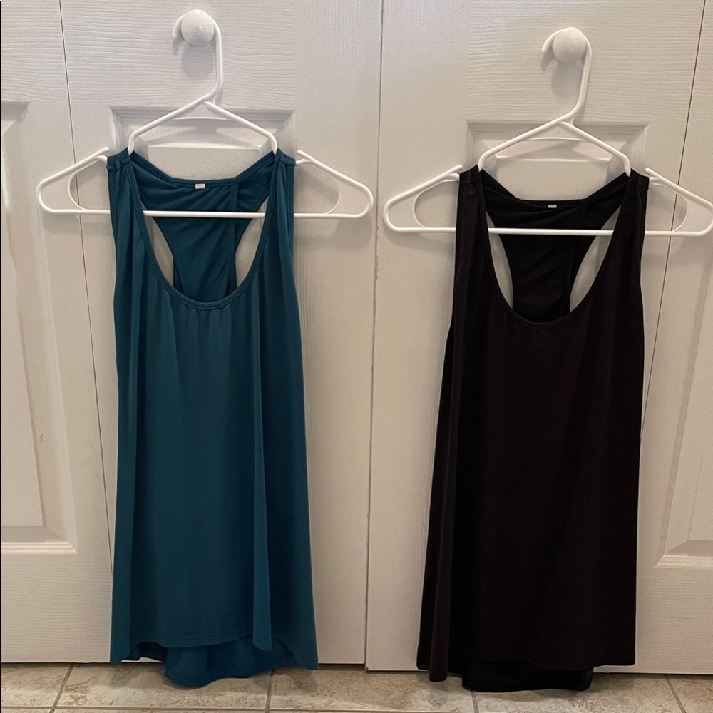 Teal and Black Sleeveless Tops